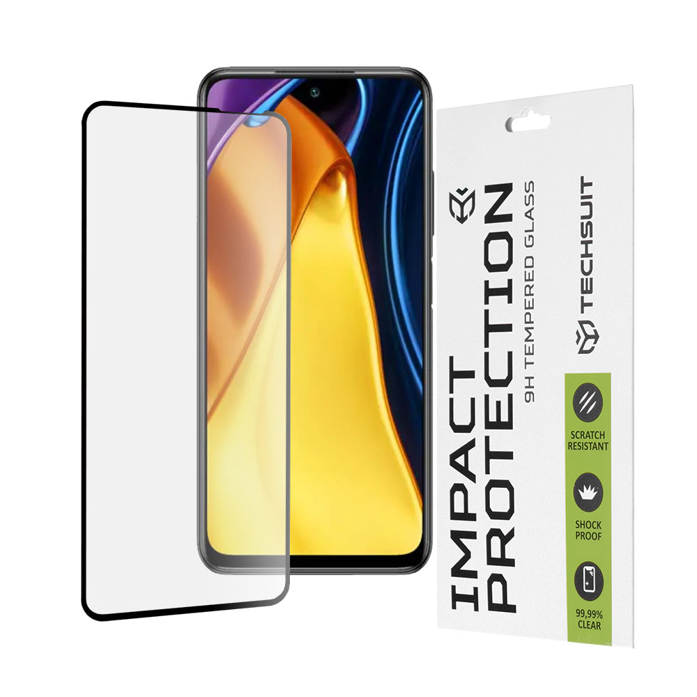 Techsuit Displayschutzfolie für Xiaomi Poco M3 Pro 5G / Redmi Note 10 5G, gehärtetes Glas, Full Glue, 111D, Schwarz