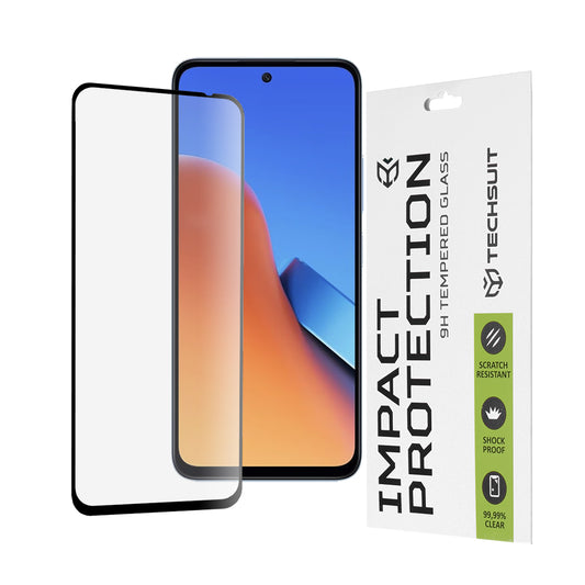 Techsuit Displayschutzfolie für Xiaomi Poco M6 4G / Redmi 13 / 12 5G / 12, gehärtetes Glas, Full Glue, 111D, Schwarz