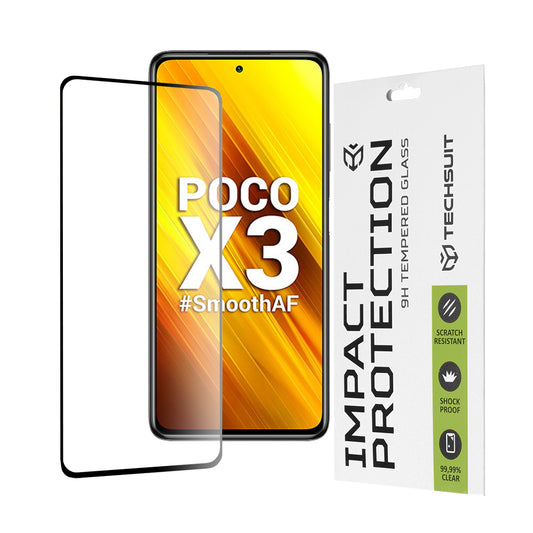 Pellicola protettiva per schermo Techsuit per Xiaomi Poco X3 Pro / X3 NFC / X3, Vetro Temperato, Full Glue, 111D, Nero