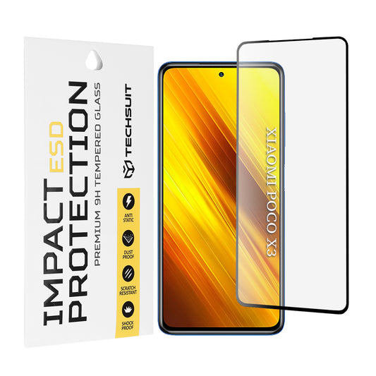 Pellicola protettiva per schermo Techsuit per Xiaomi Poco X3 Pro / X3 NFC / X3, Vetro temperato, Full Glue, Nero