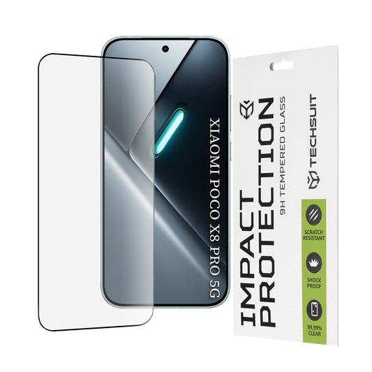 Pellicola protettiva schermo Techsuit per Xiaomi Poco X8 Pro, Vetro Temperato, Full Glue, 111D, Nera