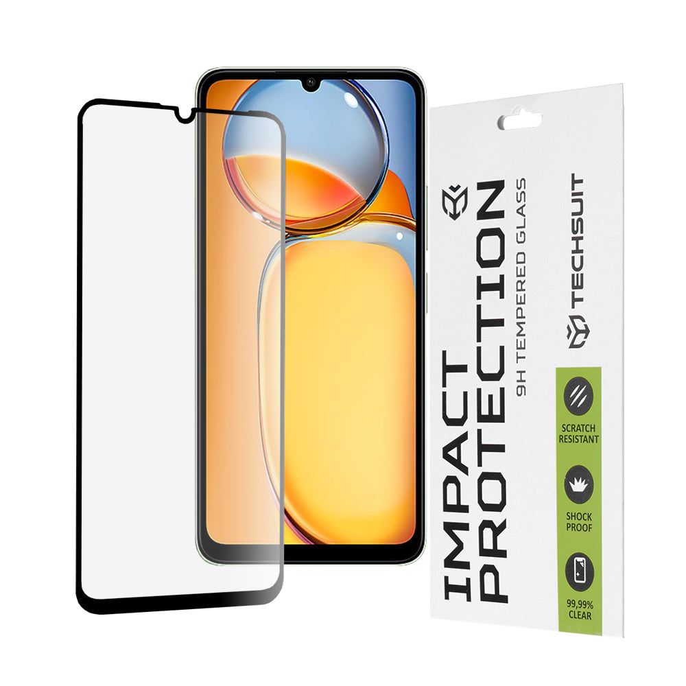 Pellicola protettiva per schermo Techsuit per Xiaomi Redmi 13C 5G / 13C / Poco C65, Vetro temperato, Full Glue, 111D, Nero