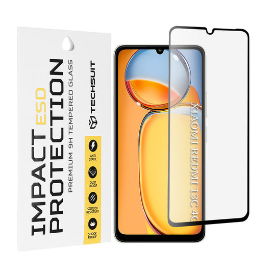 Pellicola protettiva per schermo Techsuit per Xiaomi Redmi 13C 5G / 13C / Poco C65, Vetro temperato, Full Glue, Nero