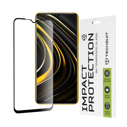 Pellicola protettiva per schermo Techsuit per Xiaomi Redmi 9 Power / 9T / Poco M3, Vetro temperato, Full Glue, 111D, Nero