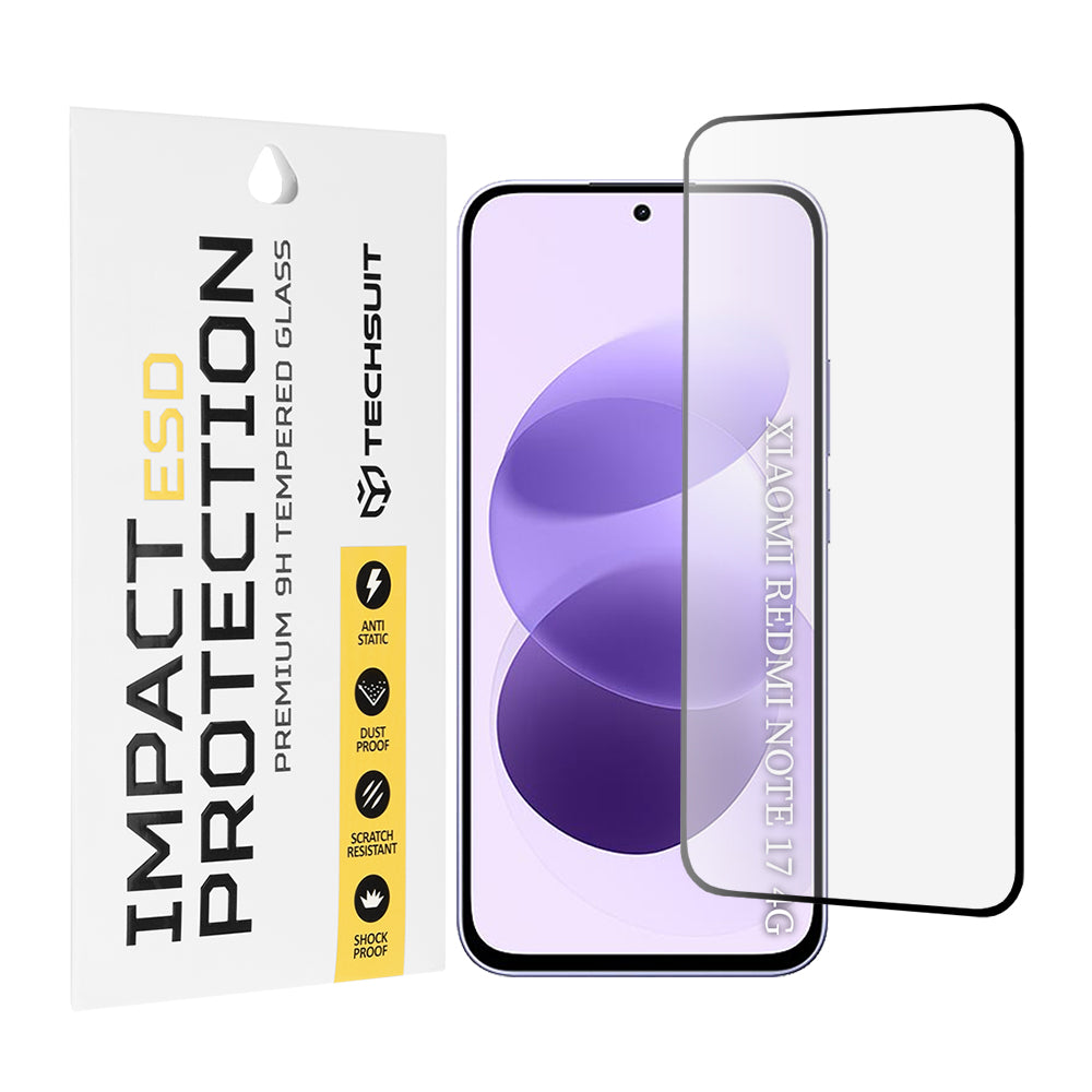 Pellicola protettiva per schermo Techsuit per Xiaomi Redmi Note 17 4G / Note 17 5G, vetro temperato, full glue, nera