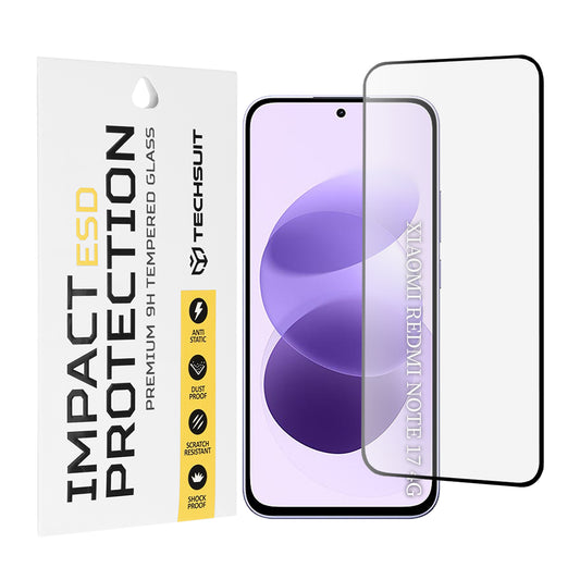 Protection d’écran Techsuit pour Xiaomi Redmi Note 17 4G / Note 17 5G, verre trempé, adhésif intégral, noir