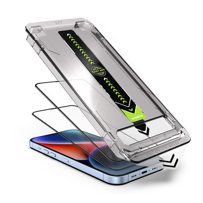 Film de protection d'écran Techsuit TitanGlass pour Apple iPhone 14 Pro Max, Verre trempé, Collage intégral, Lot de 2 pièces, Noir