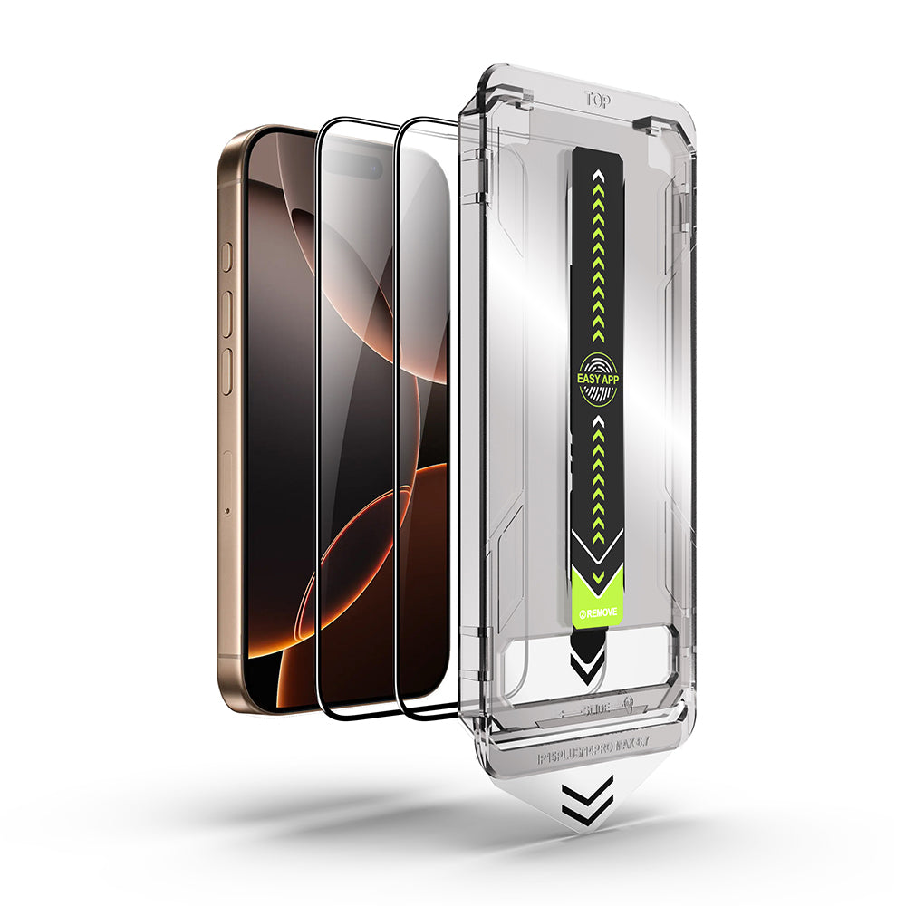 Film de protection d'écran Techsuit TitanGlass pour Apple iPhone 14 Pro Max, Verre trempé, Collage intégral, Lot de 2 pièces, Noir