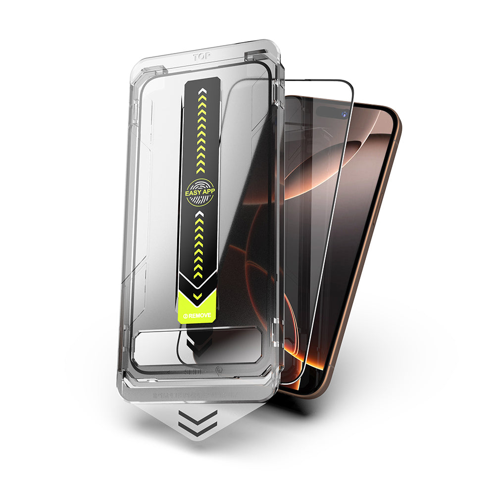 Film de protection d'écran Techsuit TitanGlass pour Apple iPhone 15 Pro Max, Verre trempé, Collage intégral, Lot de 2 pièces, Noir