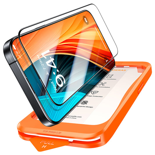 Torras GlassGo Install Master Displayschutzfolie für Apple iPhone 16 Pro Max, gehärtetes Glas, Full Glue, Schwarz