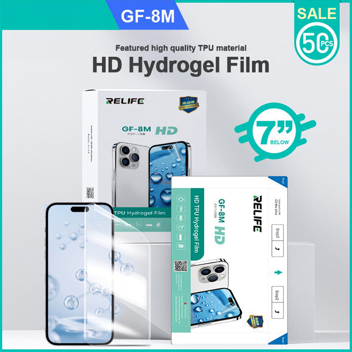 Hydrogel-/TPU-Folie Relife GF-8M für UV-Vakuum-Laminiergerät Sunshine C3 Mix Ultra, 120mm x 210mm, Set 50 Stück