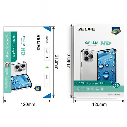 Pellicola Idrogel / TPU Relife GF-8M per Macchina Laminazione UV Vuoto Sunshine C3 Mix Ultra, 120mm x 210mm, Set 50 pezzi