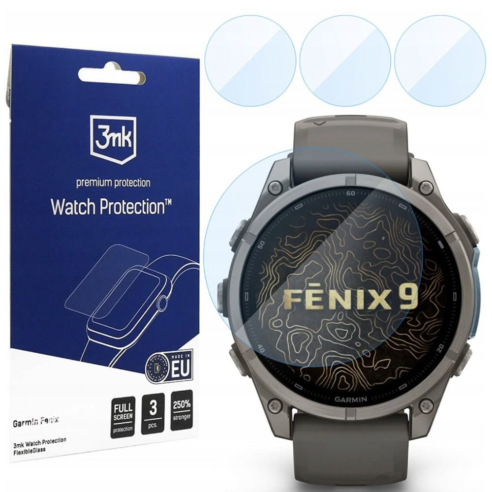 3MK FlexibleGlass Schutzfolie für Garmin Fenix 9 47mm, 3er Set, Flexibles Glas