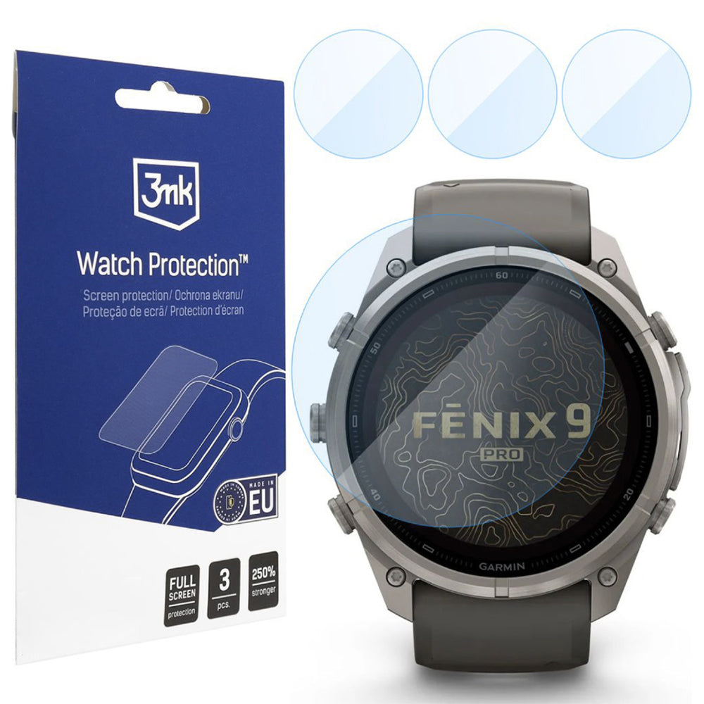 Pellicola Protettiva 3MK FlexibleGlass per Garmin Fenix 9 Pro Solar 47mm, Set da 3 pezzi, Vetro Flessibile