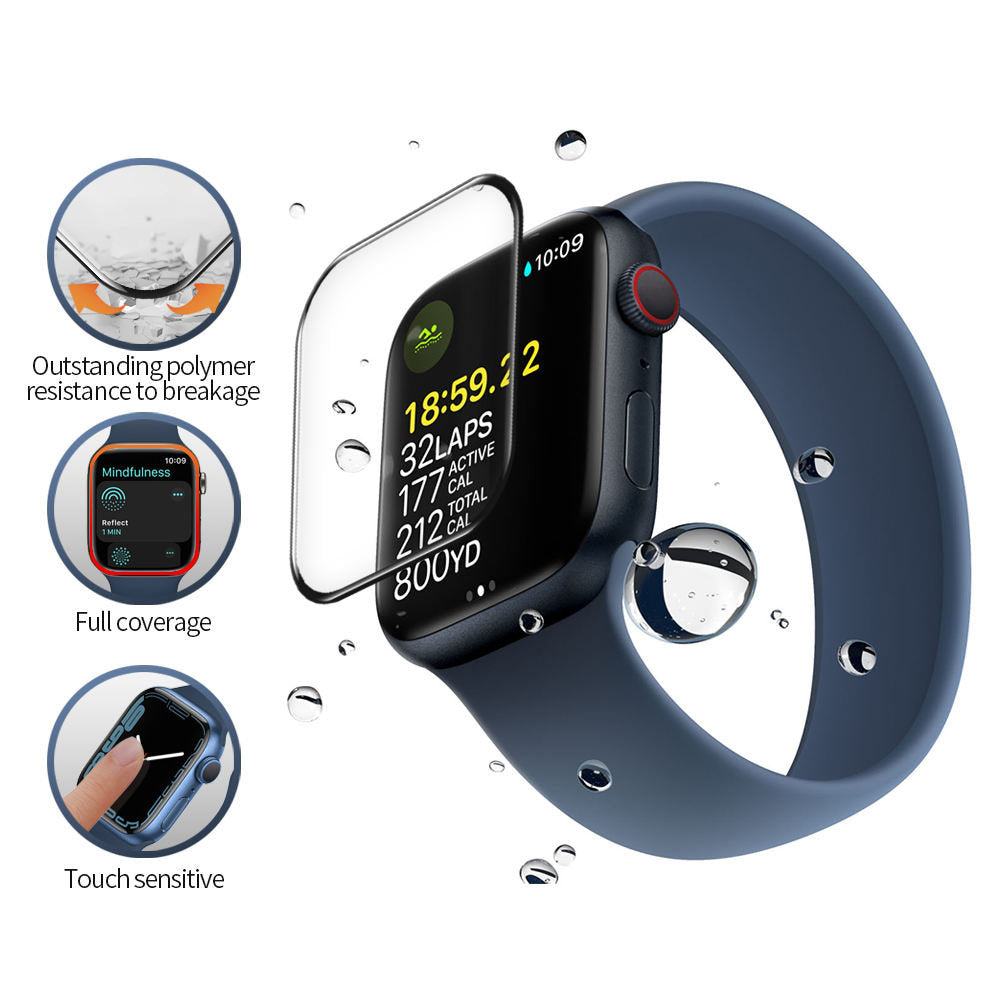 Film de protection Blueo High Molecule pour Apple Watch 44mm Series, Verre trempé, Noir