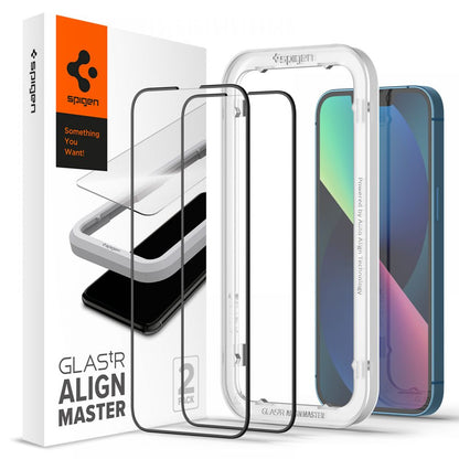 Pellicola protettiva Schermo Spigen GlastR Align Master per Apple iPhone 17e / 16e / 14, Vetro Temperato, Full Glue, Set 2 pezzi, Nera AGL03387