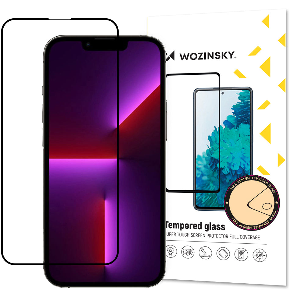 WZK Displayschutzfolie für Apple iPhone 14 Plus / 13 Pro Max, Glas geschützt, Vollverklebung, Schwarz 