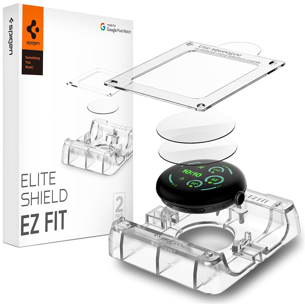 Pellicola Protettiva Spigen Elite Shield EZ FIT per Google Pixel Watch 41mm Series, Set 2 pezzi, Vetro Temperato, Trasparente AFL08524