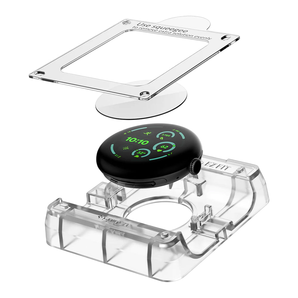 Pellicola Protettiva Spigen Elite Shield EZ FIT per Google Pixel Watch 41mm Series, Set 2 pezzi, Vetro Temperato, Trasparente AFL08524