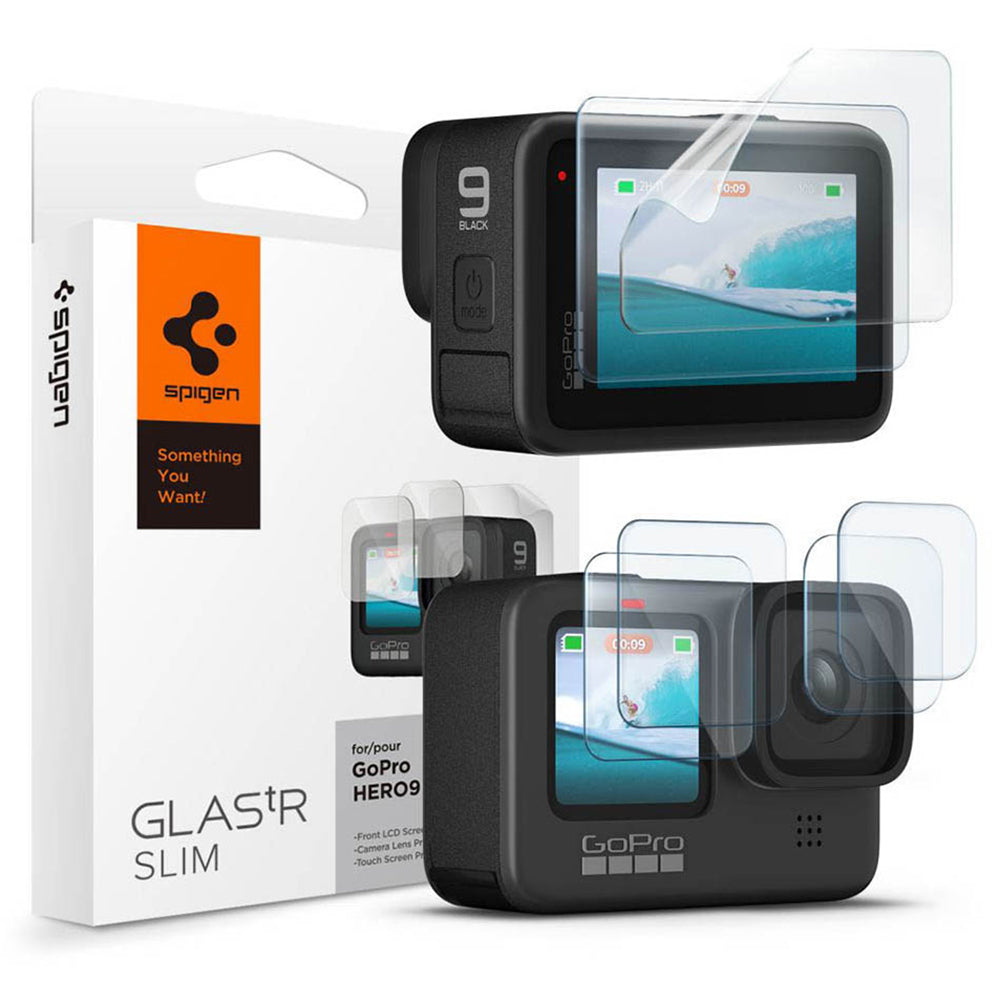 Film de protection d'écran et de lentille Spigen GlastR Slim pour GoPro Hero 12 / 9 / 10 / 11, Verre Trempé, Set de 6 pièces AGL03045