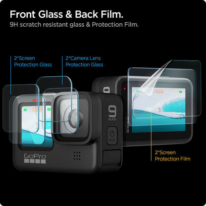 Film de protection d'écran et de lentille Spigen GlastR Slim pour GoPro Hero 12 / 9 / 10 / 11, Verre Trempé, Set de 6 pièces AGL03045