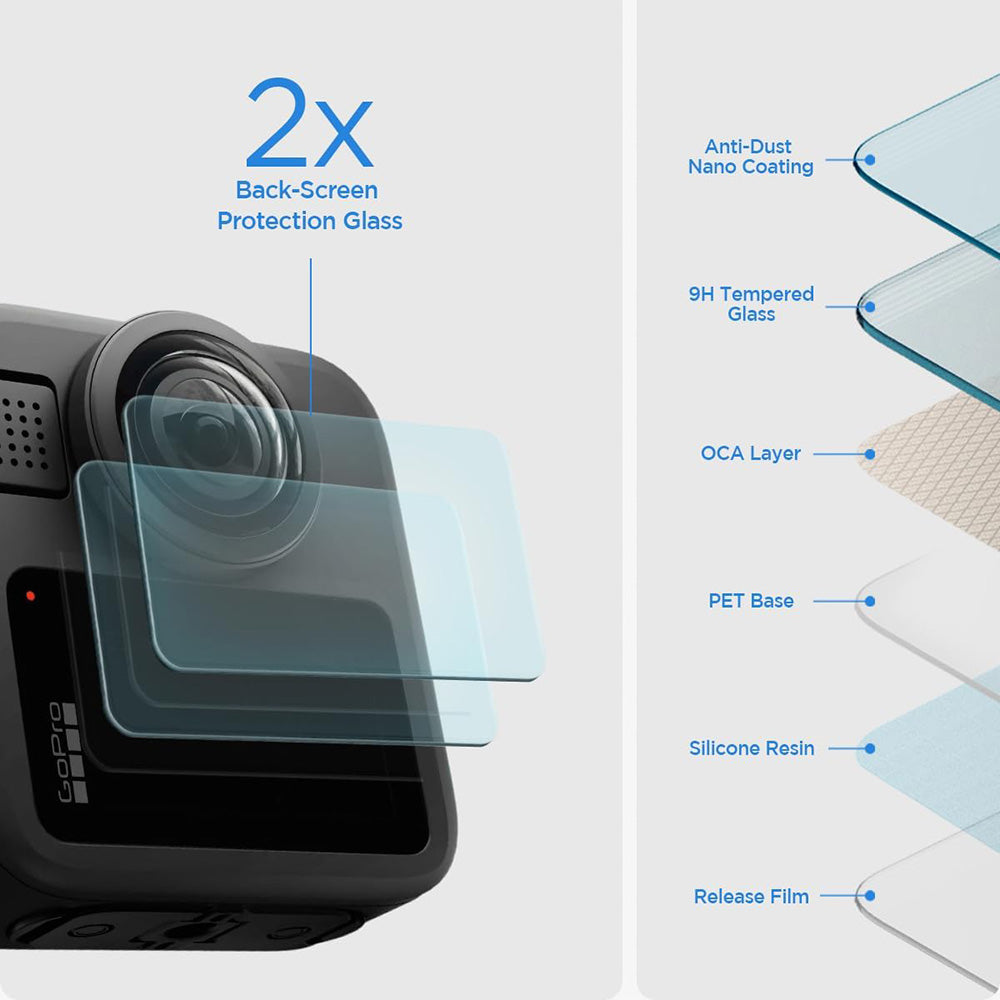 Pellicola Protettiva Schermo Spigen GlastR Slim per GoPro Max 2, Set 2 pezzi, Vetro Temperato AGL11230