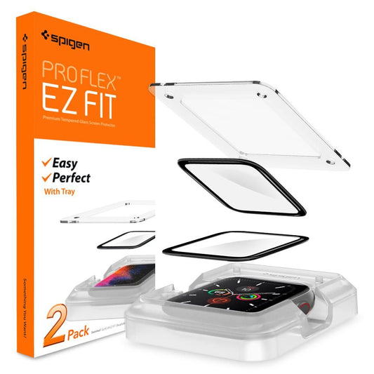 Spigen ProFlex EZ FIT Protection Film for Apple Watch 44mm Series, Set of 2 Pieces, Flexible Glass, Black
