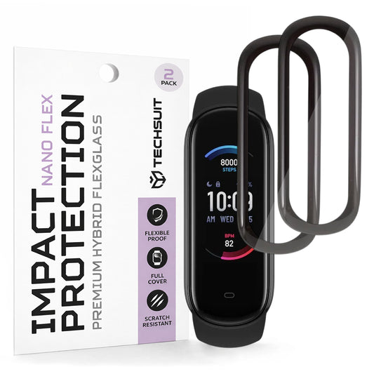 Pellicola Protettiva Techsuit Nano Flex per Amazfit Band 5, Set 2 pezzi, Plastica, Nera
