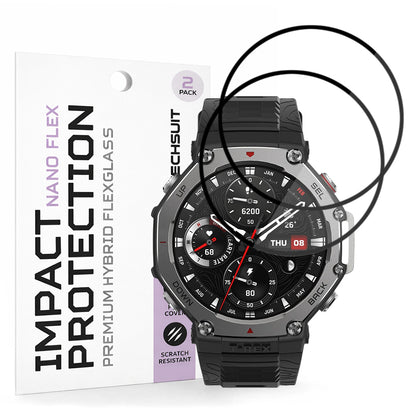 Film de protection Techsuit Nano Flex pour Amazfit T-Rex 3, Set de 2 pièces, Plastique, Noir