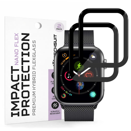 Pellicola Protettiva Techsuit Nano Flex per Apple Watch Serie 44mm, Set 2 pezzi, Plastica, Nera