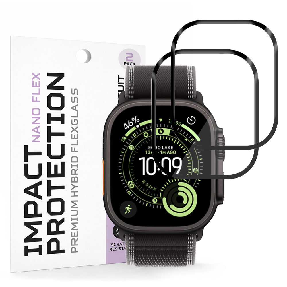 Film de protection Techsuit Nano Flex pour Apple Watch Ultra Series, Set de 2 pièces, Plastique, Noir