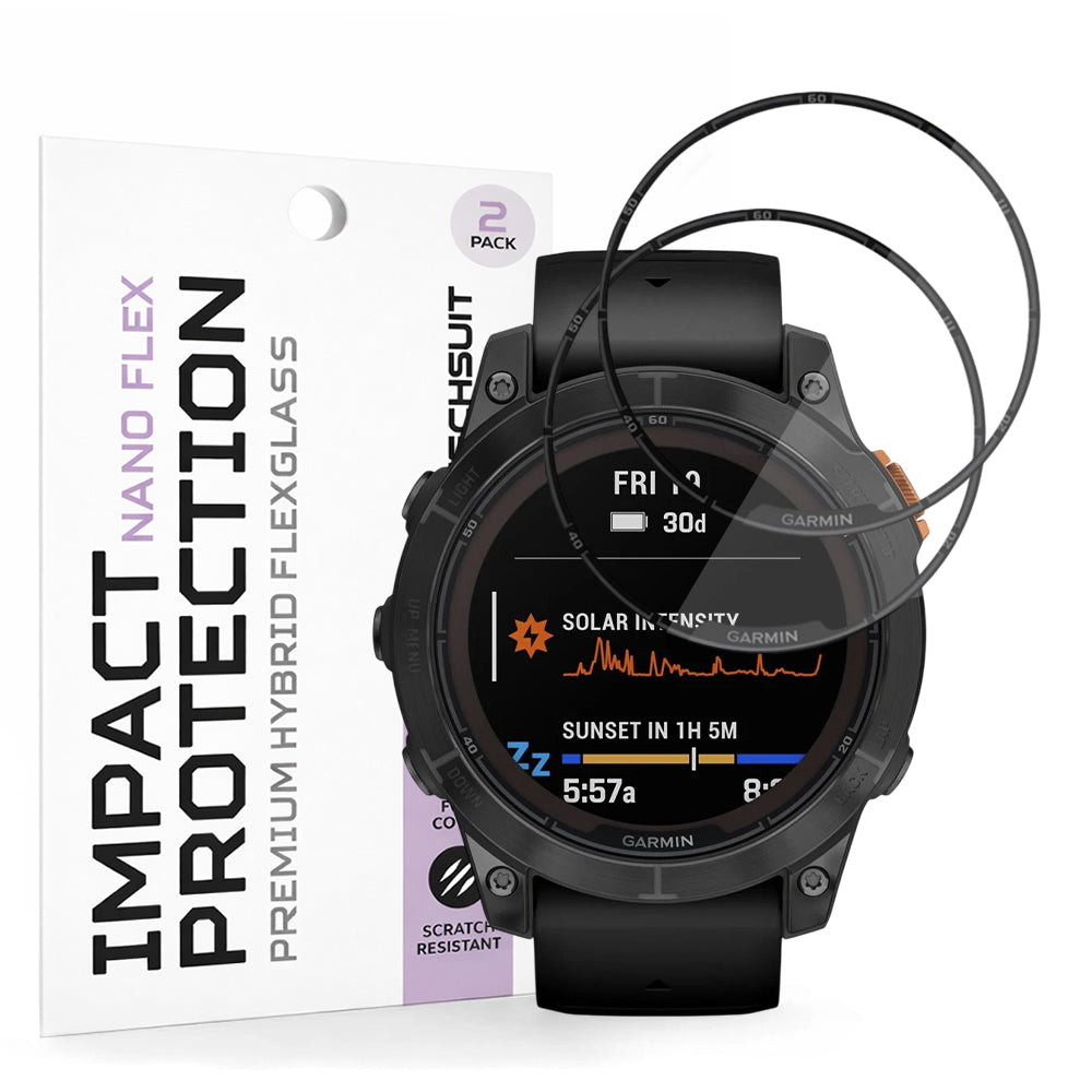 Film de protection Techsuit Nano Flex pour Garmin Fenix 7 Pro Solar, Set de 2 pièces, Plastique, Noir