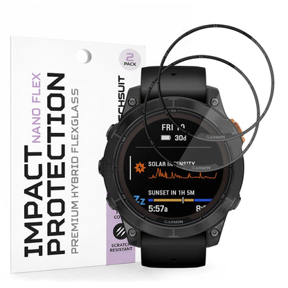 Film de protection Techsuit Nano Flex pour Garmin Fenix 7 Pro Solar, Set de 2 pièces, Plastique, Noir