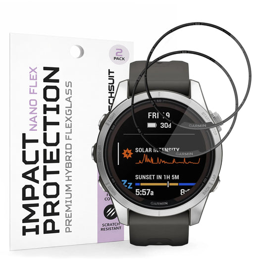 Schutzfolie Techsuit Nano Flex für Garmin Fenix 7S Pro Solar, Set mit 2 Stück, Kunststoff, Schwarz