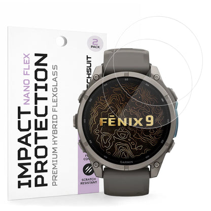 Film de protection Techsuit Nano Flex pour Garmin Fenix 9 Pro 51mm / Fenix 9 51mm, lot de 2 pièces, plastique, noir