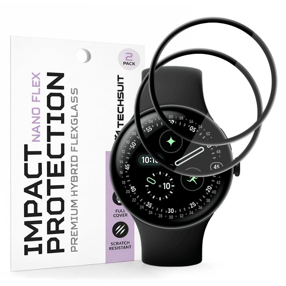 Film de protection Techsuit Nano Flex pour Google Pixel Watch 4 45mm, Set de 2 pièces, Plastique, Noir
