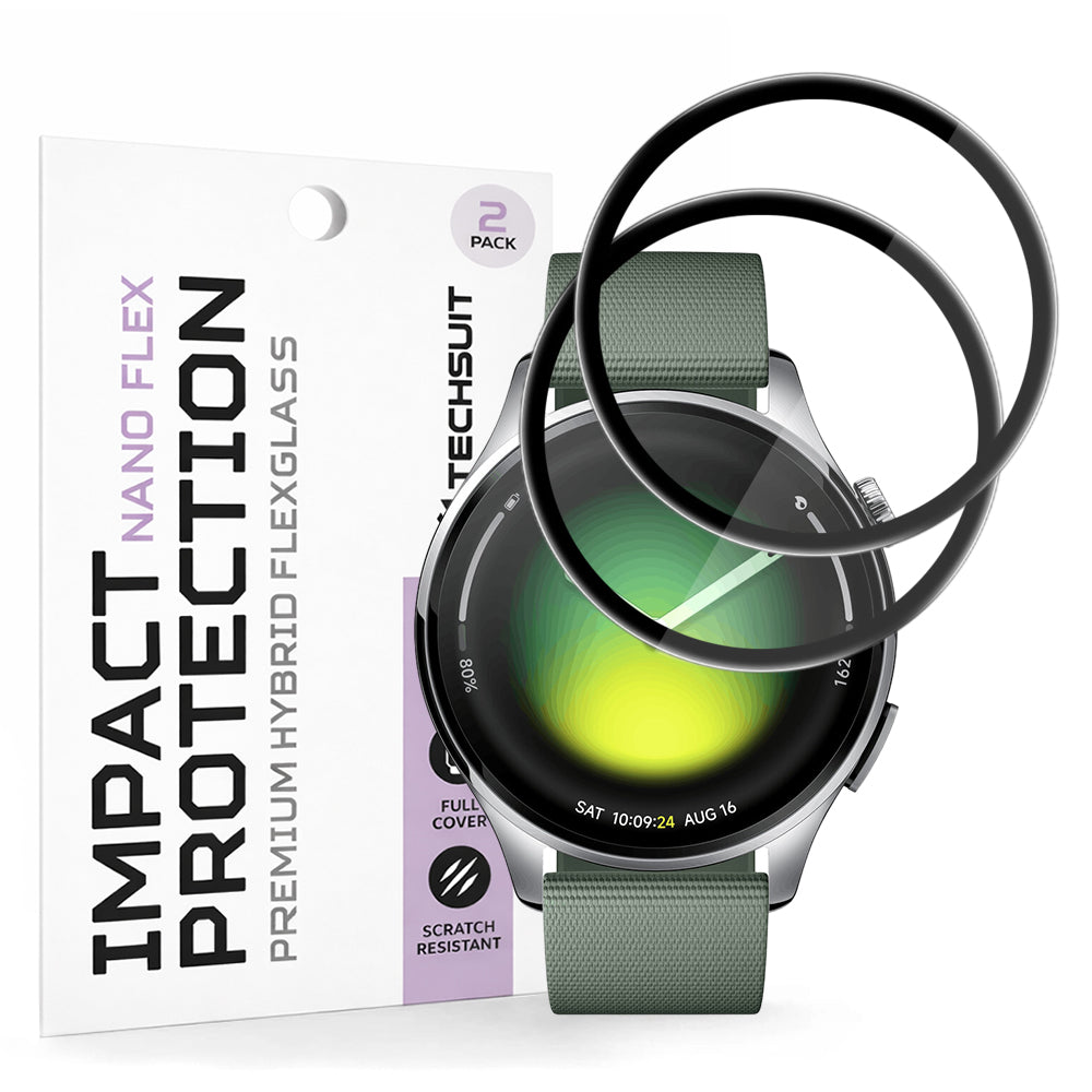 Pellicola Protettiva Techsuit Nano Flex per Xiaomi Watch 5, Set 2 pezzi, Plastica, Nera