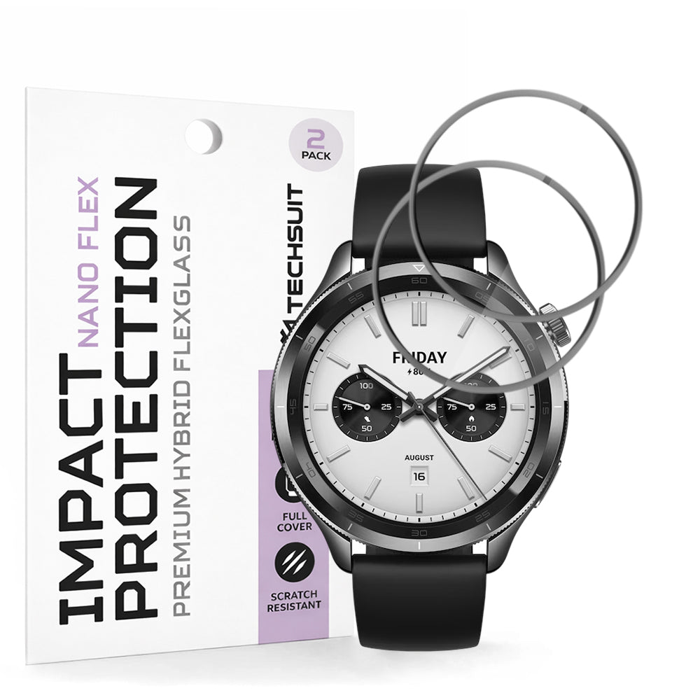 Schutzfolie Techsuit Nano Flex für Xiaomi Watch S4, Set 2 Stück, Kunststoff, Schwarz