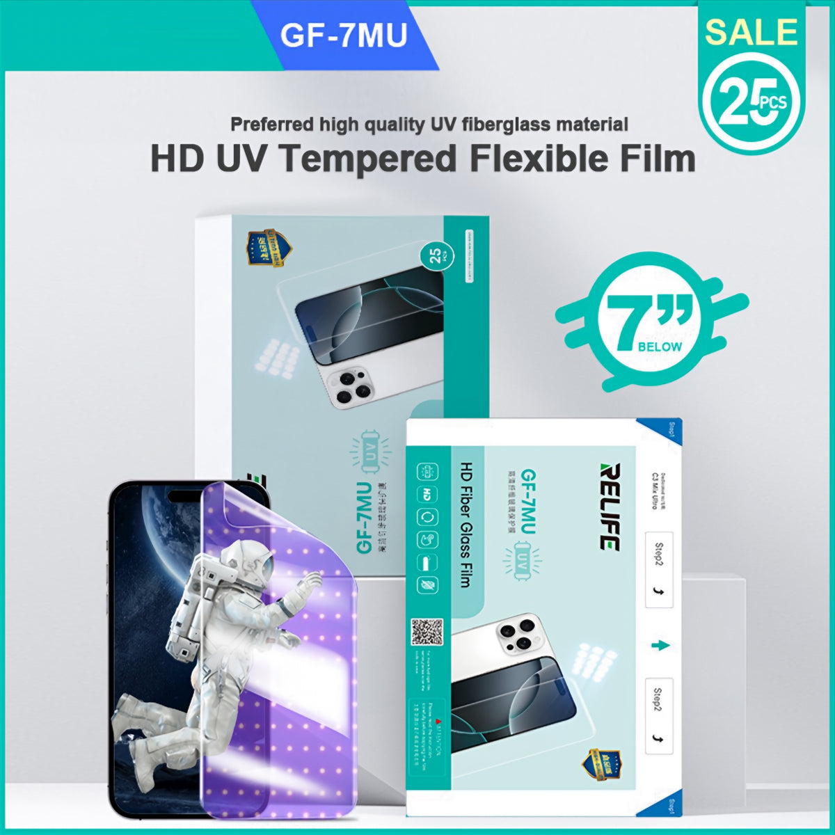 Film en verre fibre flexible Relife GF-7MU pour appareil de laminage UV vide Sunshine C3 Mix Ultra, 120mm x 210mm, lot de 25 pièces