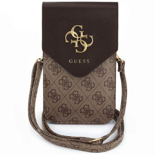 Sacoche Universelle pour Téléphone, Guess, Logo Classique 4G Grainé, Marron