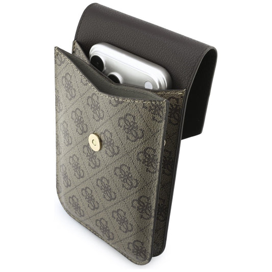 Sacoche Universelle pour Téléphone, Guess, Logo Classique 4G Grainé, Marron