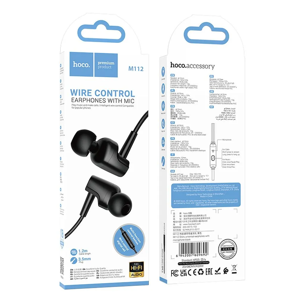 Handsfree 3.5mm HOCO M112, Schwarz