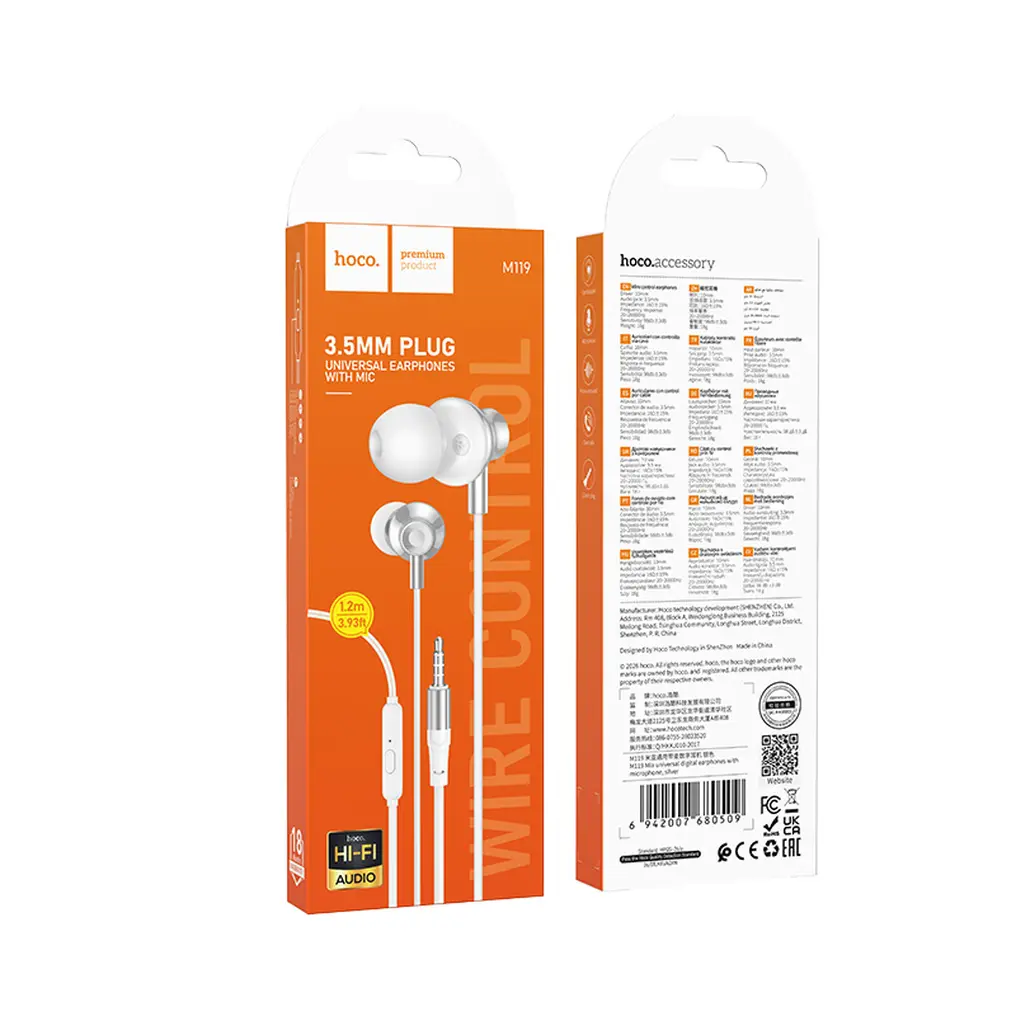 Kit mains libres 3,5 mm HOCO M119, Argent