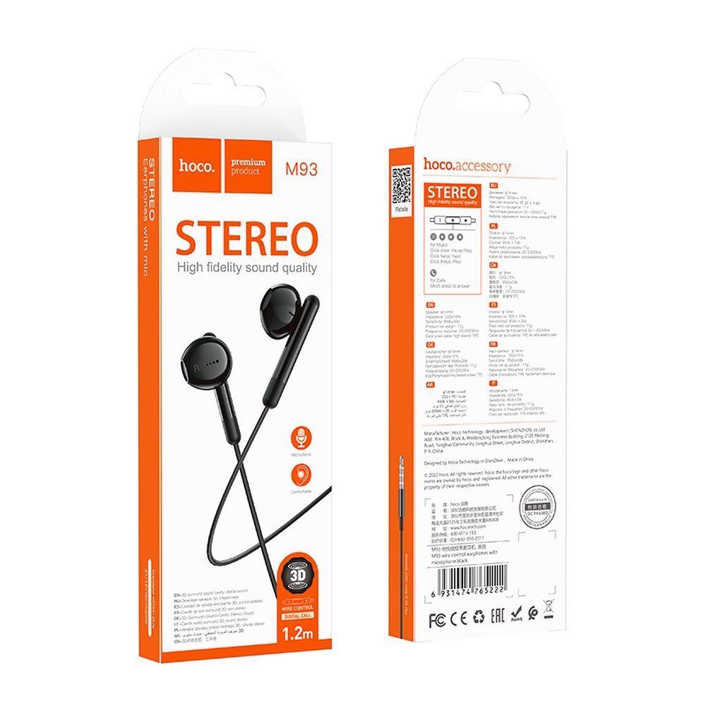 Handsfree 3.5mm HOCO M93, Schwarz