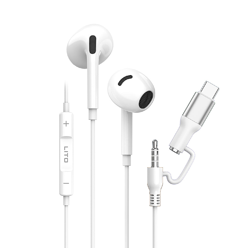 Handsfree 3.5mm / USB-C Lito LF03, Blanc