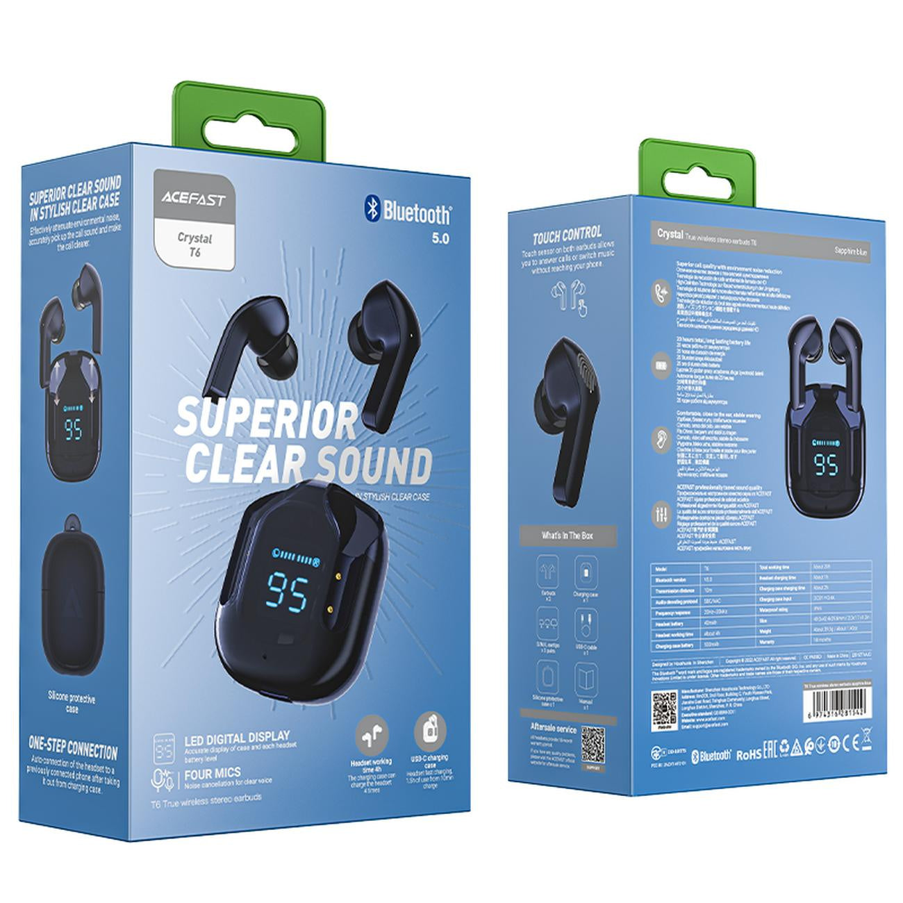 Kit mains libres Bluetooth Acefast T6, TWS, Bleu marine