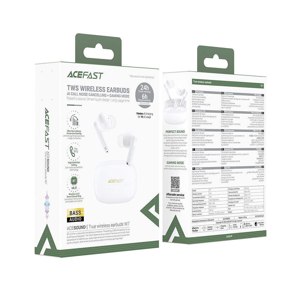 Kit mains libres Bluetooth Acefast W7, TWS, Blanc