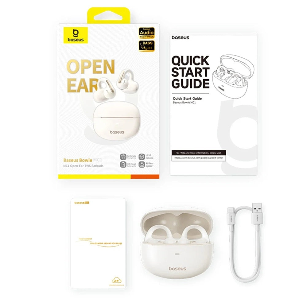 Kit mains libres Bluetooth Baseus Bowie MC1, TWS, Blanc A00083501226-00