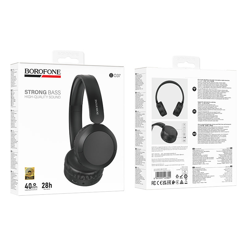 Auricolare Bluetooth Borofone BO37 Marvellous, A2DP, Nero