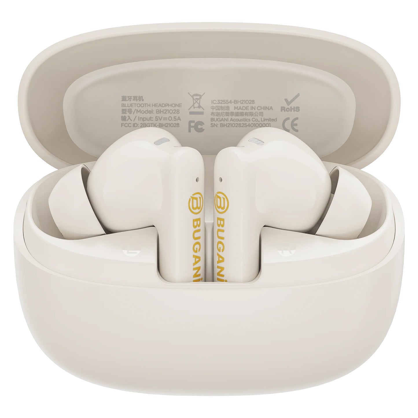 Casque Bluetooth Bugani Freebuds B20, TWS, ANC, Crème Clair